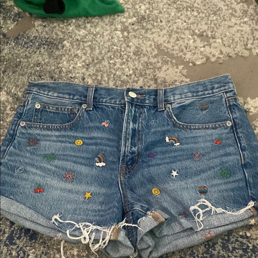 Embroidered Denim Shorts